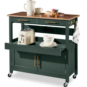 Best Choice Products 36in Large Rolling Kitchen Island Cart, 2-Door Cabinet, Outlet, Hooks, & Wheels