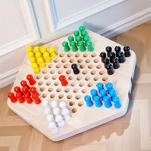 Wooden Bamboo Toys And Games, Wooden Bamboo Chinese Portable Checkers Puzzle Toy Outdoor Fun Gift, 6 Color Pieces, 60pcs, One Checkerboard. Suitable for The Elderly, Children, Youth, Puzzle Hexagonal Checkers Game