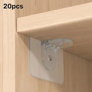 20pcs Clear Wall Mounted Hook, Self Adhesive Punch Free Cabinet Shelf Bracket, Shelf Support Peg for Home Bedroom Bathroom Kitchen, Shelf Support