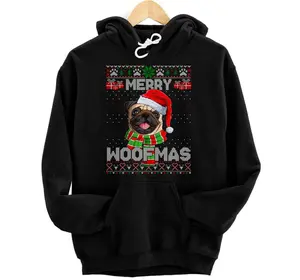 Merry Woofmas Pug Dog Lover Santa Scarf Ugly Xmas Sweater Hoodie, Sweatshirt, T-Shirt