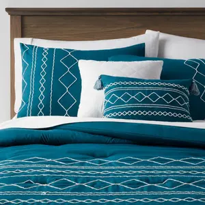 4pc Twin/Twin Extra Long Diamond Stitch Comforter Bedding Set Dark Teal Blue - Threshold