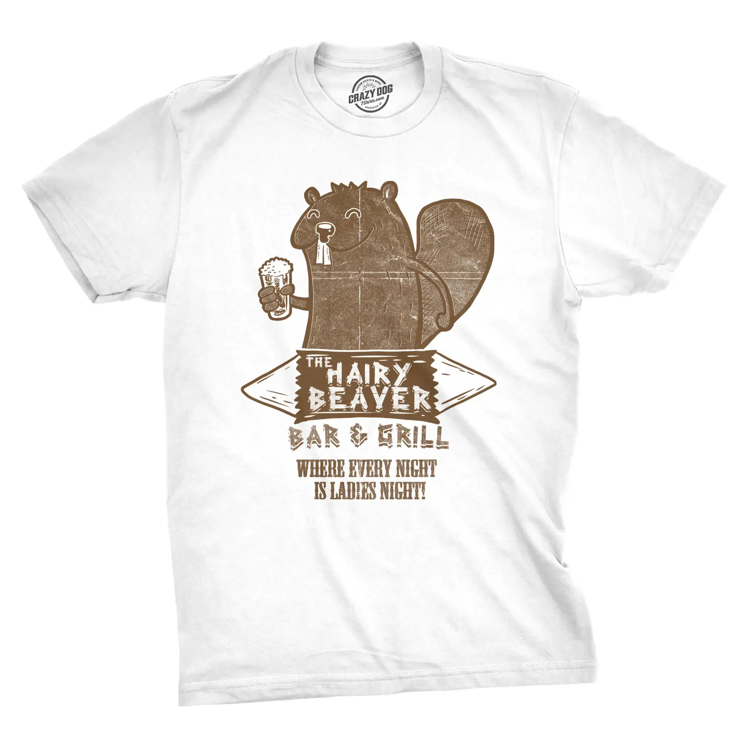 Mens Funny T Shirts The Hairy Beaver Bar and Grill Sarcastic Drinking Graphic Novelty Tee for Men Mens Funny T Shirts Cool Vintage Fashion T-Shirt Gift Classic Menswear Animal Apparel for Men Funny Drinking White -