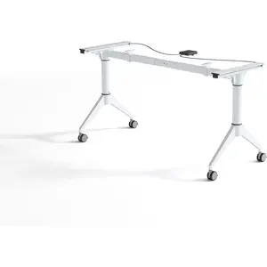 212 MAIN Commercial Office Training Table Base - White, Steel Frame, Aluminum Legs, Nesting Fold Design, Width Adjust Functionality
