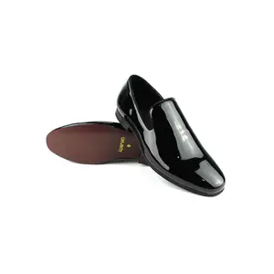 Men's Plain Black Patent Leather Formal Tuxedo Slip On Dress Shoes Loafers By AZARMAN