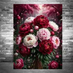 DIY Diamond Painting Peony Tower Picture Of Rhinestones Diamond Mosaic Colorful Embroidery Decor For Home Easy DIY Project