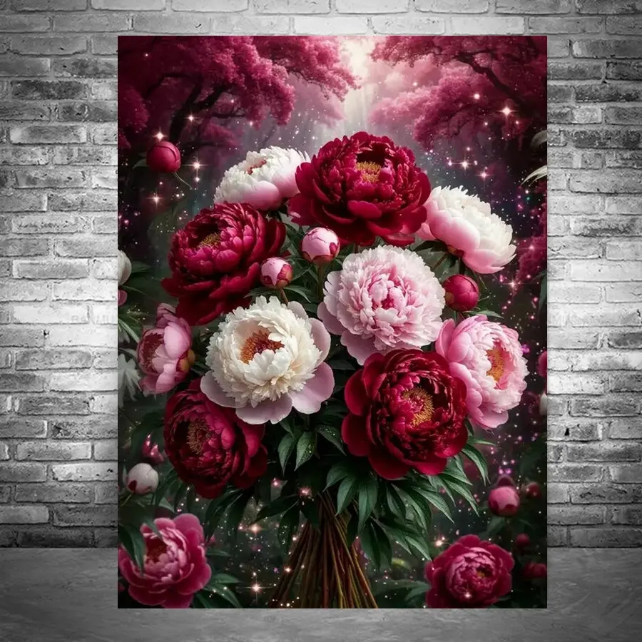 DIY Diamond Painting Diamond Art Peony Tower Picture Of Rhinestones Diamond Mosaic Colorful Embroidery Decor For Home Easy DIY Project Home Decoration Peony Theme