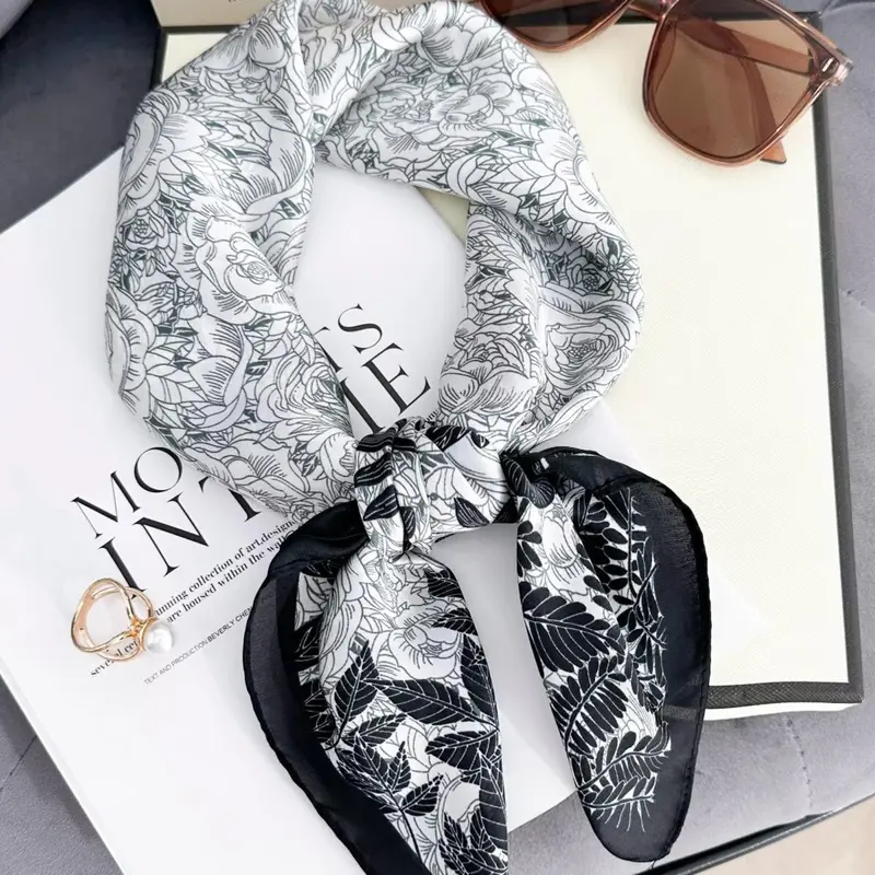 Floral Printed 70cm Silk Feeling Scarf, Elegant Neck Accessory for Stylish Looks, Versatile Headband and Belt for Spring and Fall Fashion, Fashion Hair Scarves, Floral Headscarf, Fashionable Scarf