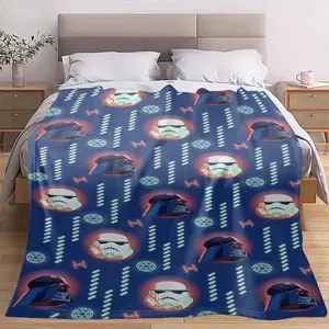 Galaxy Soldier and Helmet Pattern Flannel Blanket futuristic space warrior print soft warm lightweight cozy microfiber fleece great for bedroom decor sofa throw travel blanket holiday gift home relaxation use tiktokshopspringglowup