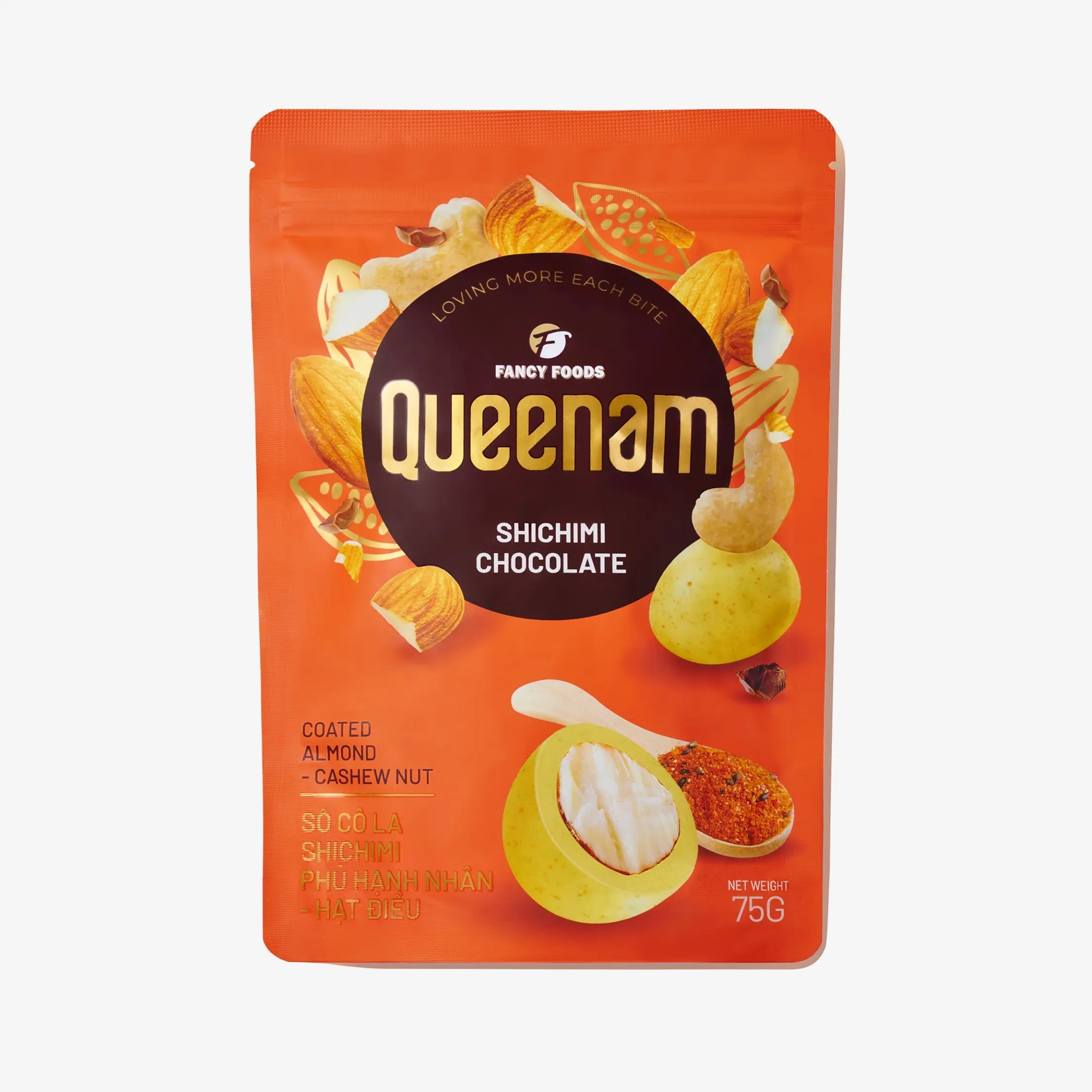 Queenam Japanese Traditional Shichimi Chocolate-Coated Snack Bar Pack - Almonds, Cashews, 75g, Ideal for Gifting, Chocolate Bar Pack