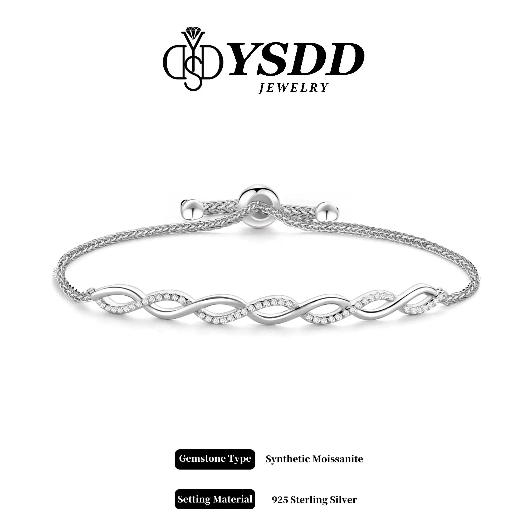 【#326 Today's MUST-HAVE】Timeless Infinity Synthetic Moissanite Bangle Slider Bracelet in 925 Sterling Silver