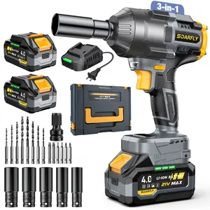 SOARFLY 3-in-1 Multi-Purpose 1000NM (750FT-LBS) Cordless lmpact Wrench, 2x 4.0Ah Batteries, Fast Charger, 6 Screwdriver Bit, 8 Drill Bit, 6 Sockets