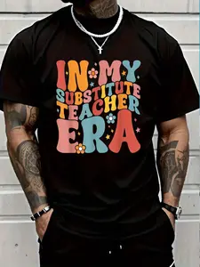 100% Cotton In My Substitute Teacher Era Retro Groovy Back To School T-Shirt Women's Men's Graphic Tee Crew Neck summer vacation Tops