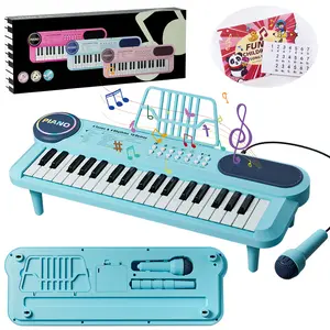 Music Piano Toys for Kids, 37 Key Piano Keyboard with Microphone & Music Stand, Porable Grand Piano for Beginners, Birthday Gift for Girl Age 3 4 5 Electronic Piano Toy with Microphone
