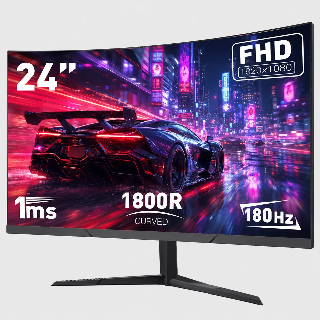 24” Slightly Curved FHD IPS Gaming Monitor,180Hz 1ms Low Motion Blur Sync,Eye Protection,Speakers,HDMI DP,Ideal for Pro FPS Gaming and Live Streaming