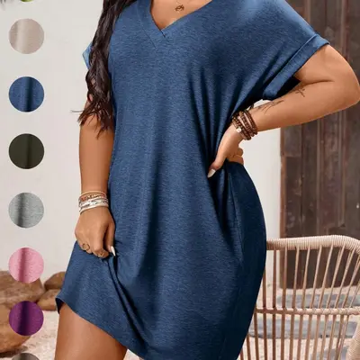 amazon plus size shirt dress Amazon Plus Size T Shirt Maxi Dress Short Sleeve Black Dress With White Collar MEROKEETY Women's