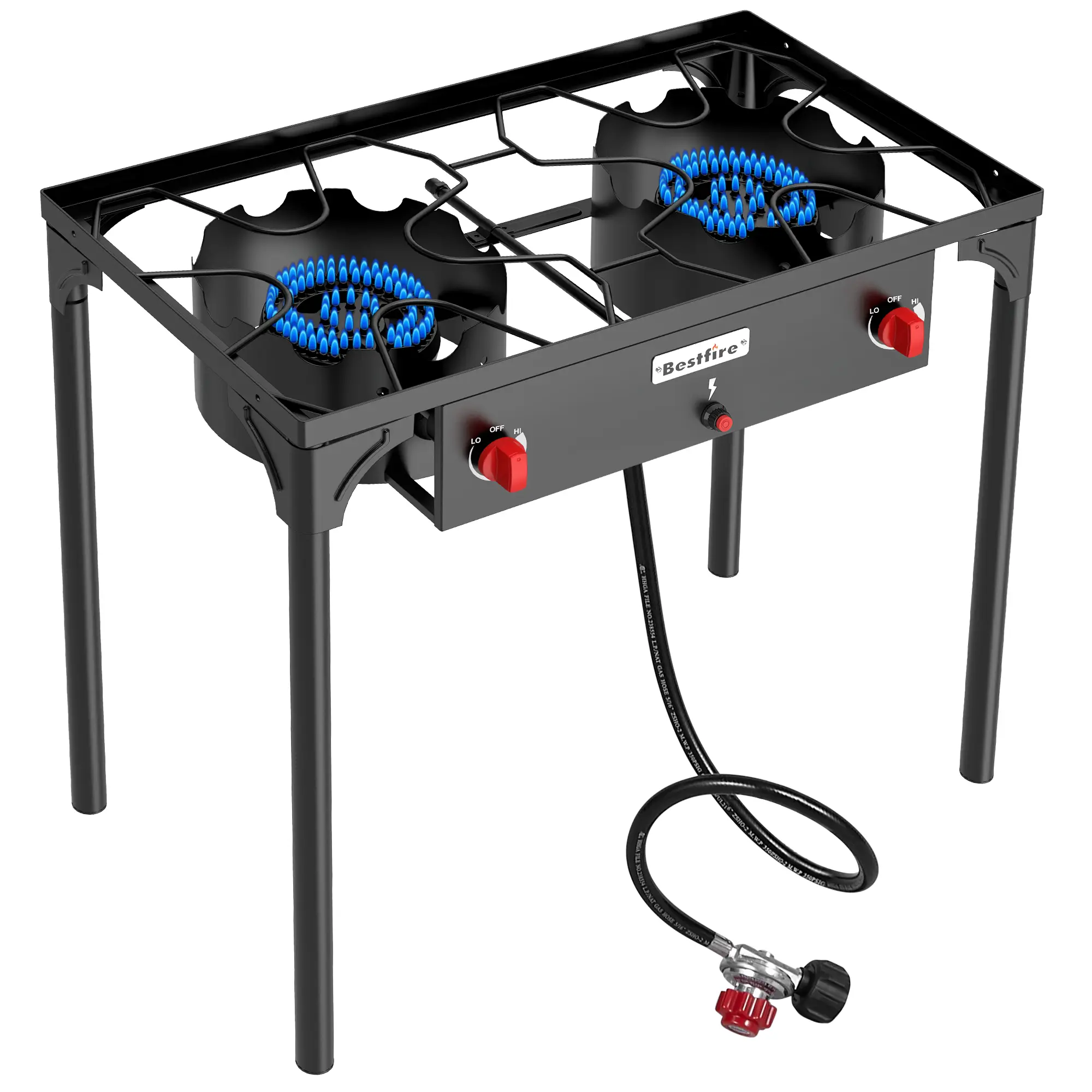 BESTFIRE 150K BTU Outdoor Gas Stove, 2 Burner Propane Stove with Regulator，Removable Legs for Backyard BBQ Cooking Camping Gas Grill home brewing picnic cooker turkey frying detachable camp home patio backyard seafood boil
