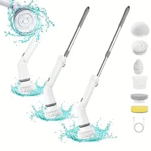 Electric Rotating Cleaning Brush, Cordless with 6 Replaceable Heads, Adjustable Handle for Bathtub Kitchen Bathroom Use, Spin Scrubber