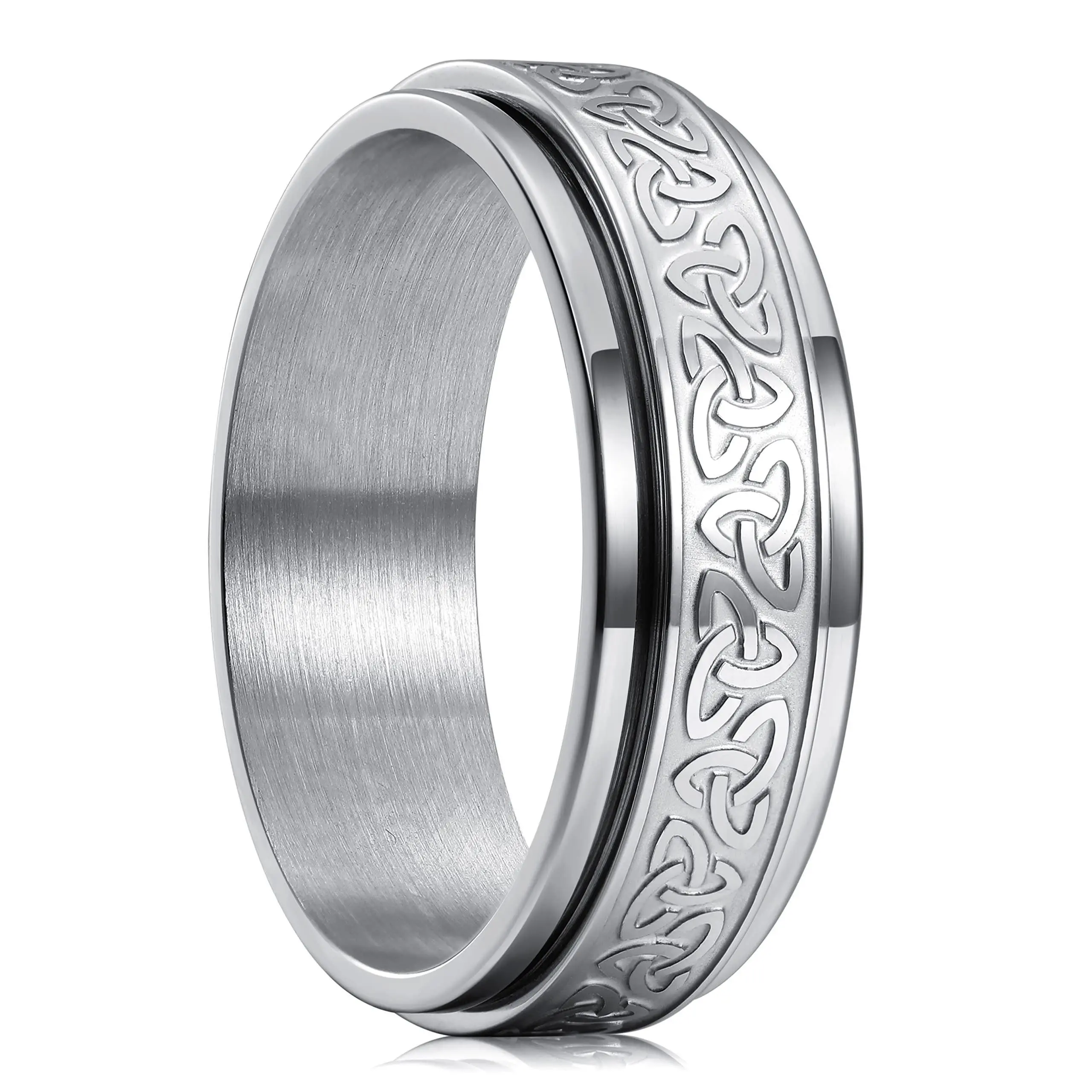 Vintage Stainless Steel Viking Celtic Knot Rune Rings for Men Women Rotatable Fidget Anxiety Spinner Ring Retro Amulet Jewelry