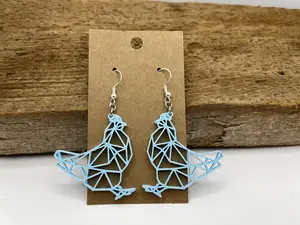 Geometric Chicken Design Dangle Earrings - Custom 3D Printed. Lightweight & Fun! Choose from a wide range of colors.