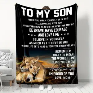 Soft Comfortable Funny Throw Blanket Lion & Letter Pattern Flannel Blanket,Warming Air-Conditioning Machine Washable Quilt For Home Couch Bed Sofa Office School,Gift For Son