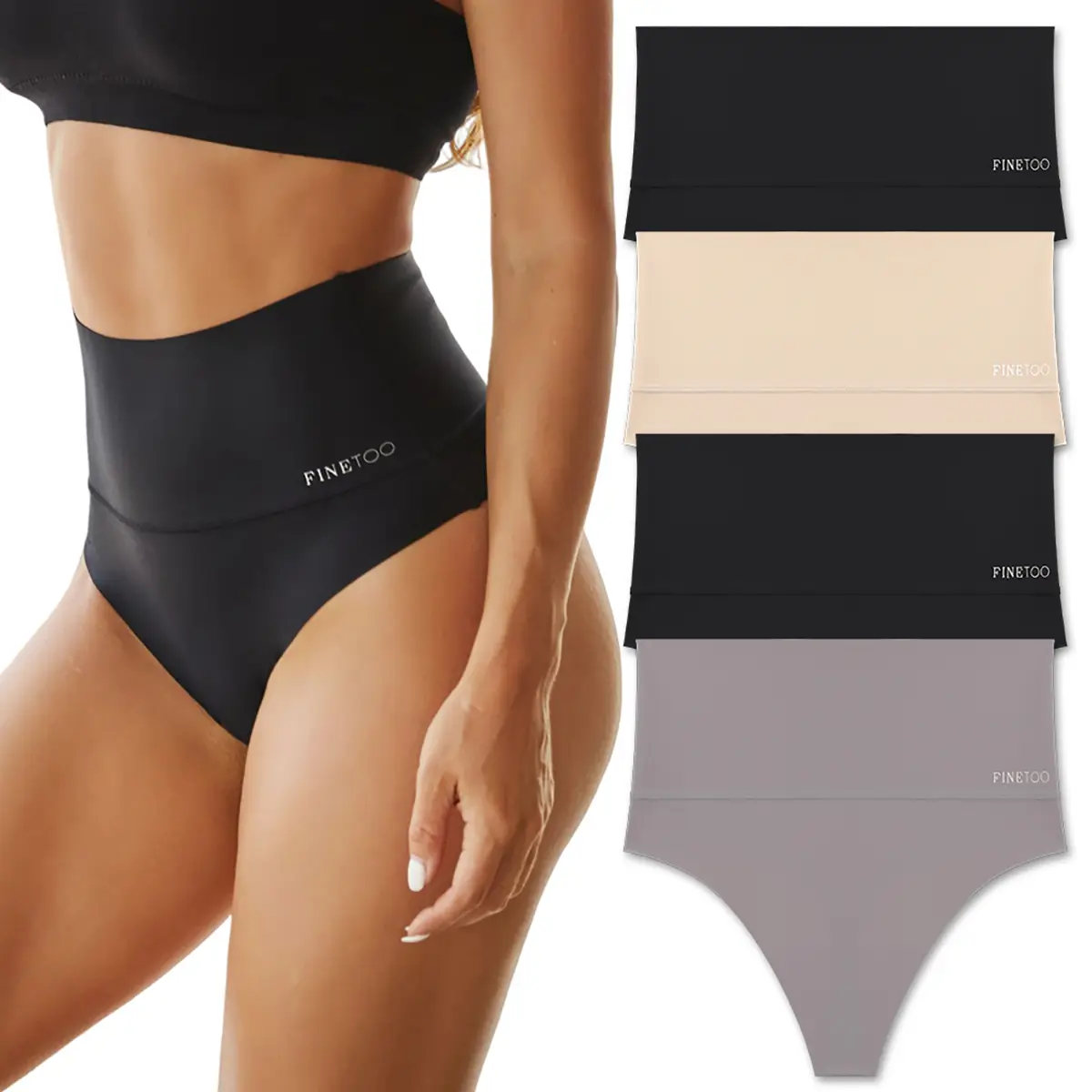 FINETOO Women High Waist Seamless Thongs Tummy Control Underwear Soft Stretchy Bikini Panties No show T-back S-3XL Comfy Womenswear 4pcs Springtok