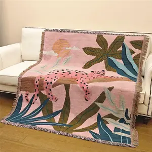 Leopard Pattern Blanket, Bohemian Style Tassel Decor Throw Blanket, Soft Warm Napping Blanket for Home Sofa Bed Office Travel Camping, Leopard Print Blanket