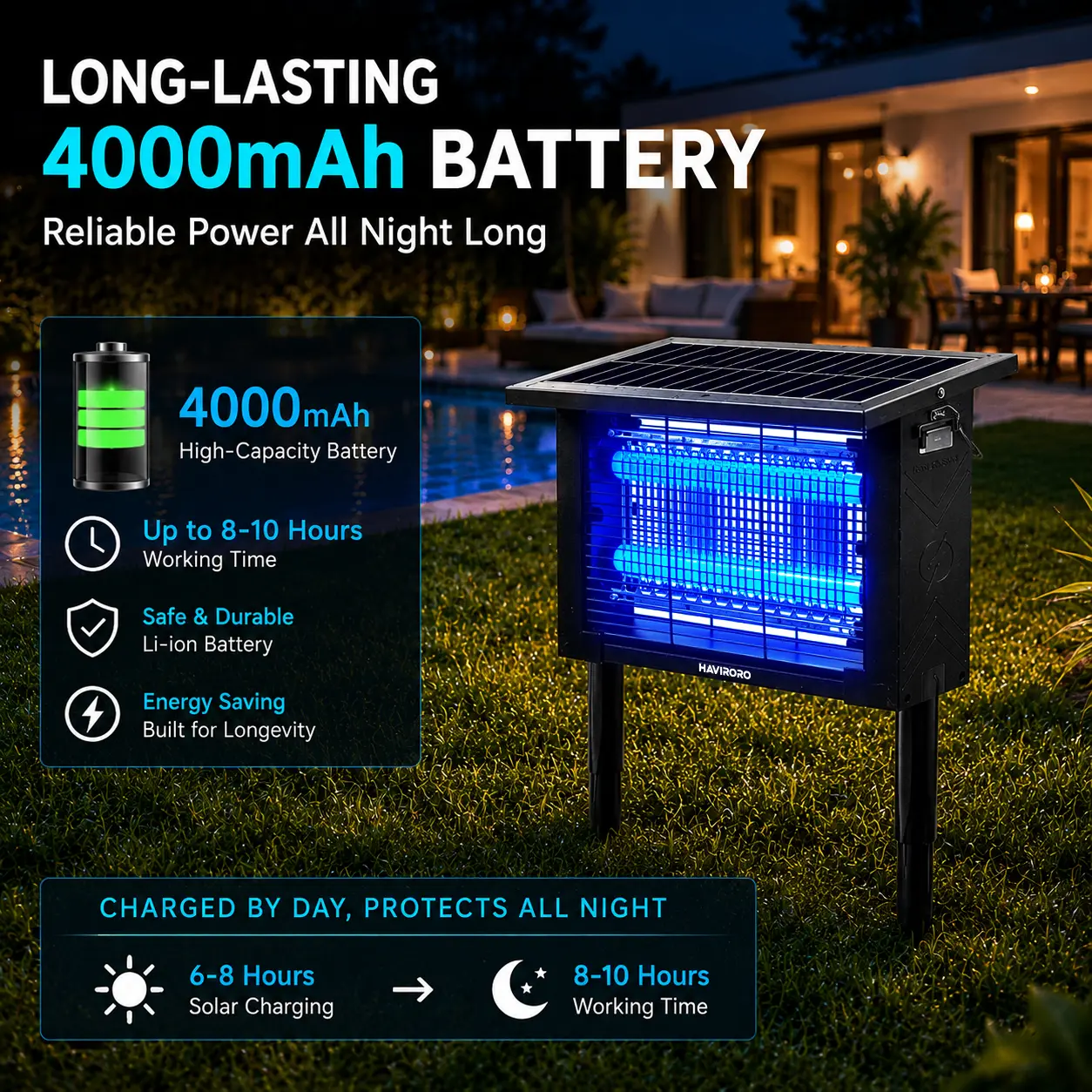 Solar Bug Zapper Outdoor, Upgraded Mosquito Zapper 4 In 1 Rechargeable Bug Zapper Outdoor With Battery & LED Night Light, Electric Fly Zapper for Outside Patio, Backyard Garden
