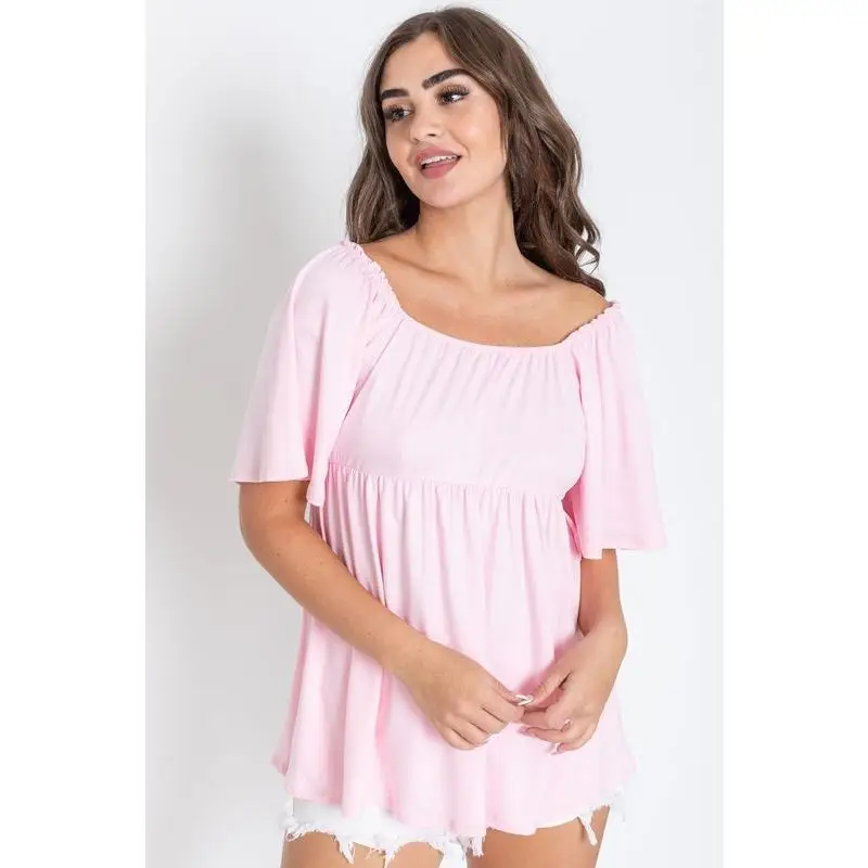 EG fashion Solid Square Neck Babydoll Tunic