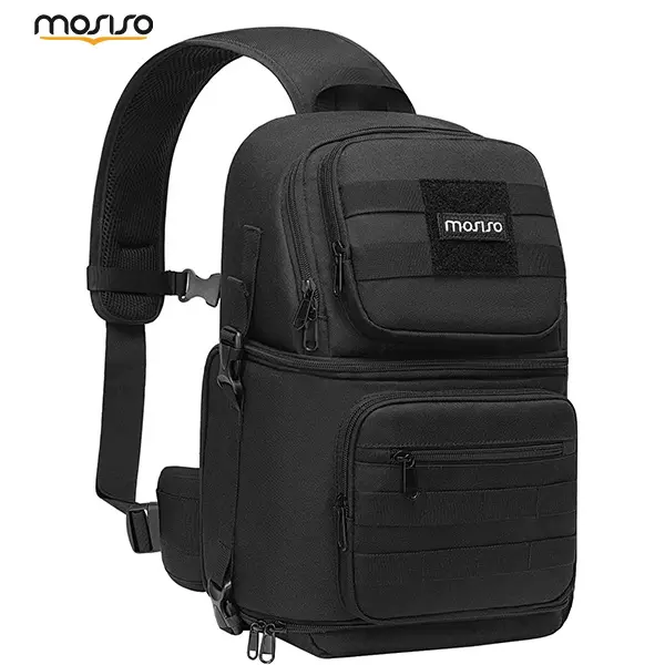 MOSISO Tactical DSLR/SLR/Mirrorless Camera Sling Shoulder Bag with Smartphone Compatibility, Waterproof Crossbody Slingpack, Tripod Holder, Removable Modular Inserts, Padded Protection for Canon Nikon Sony Fuji Travel Use, Accessories, Travel Accessories,