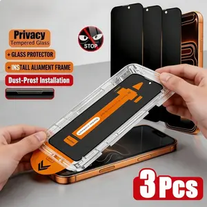 3-Piece Privacy Tempered Glass Smartphone Screen Protector Set, Compatible with iPhone Series, Anti-Fingerprint, 9h Hardness, Full Coverage