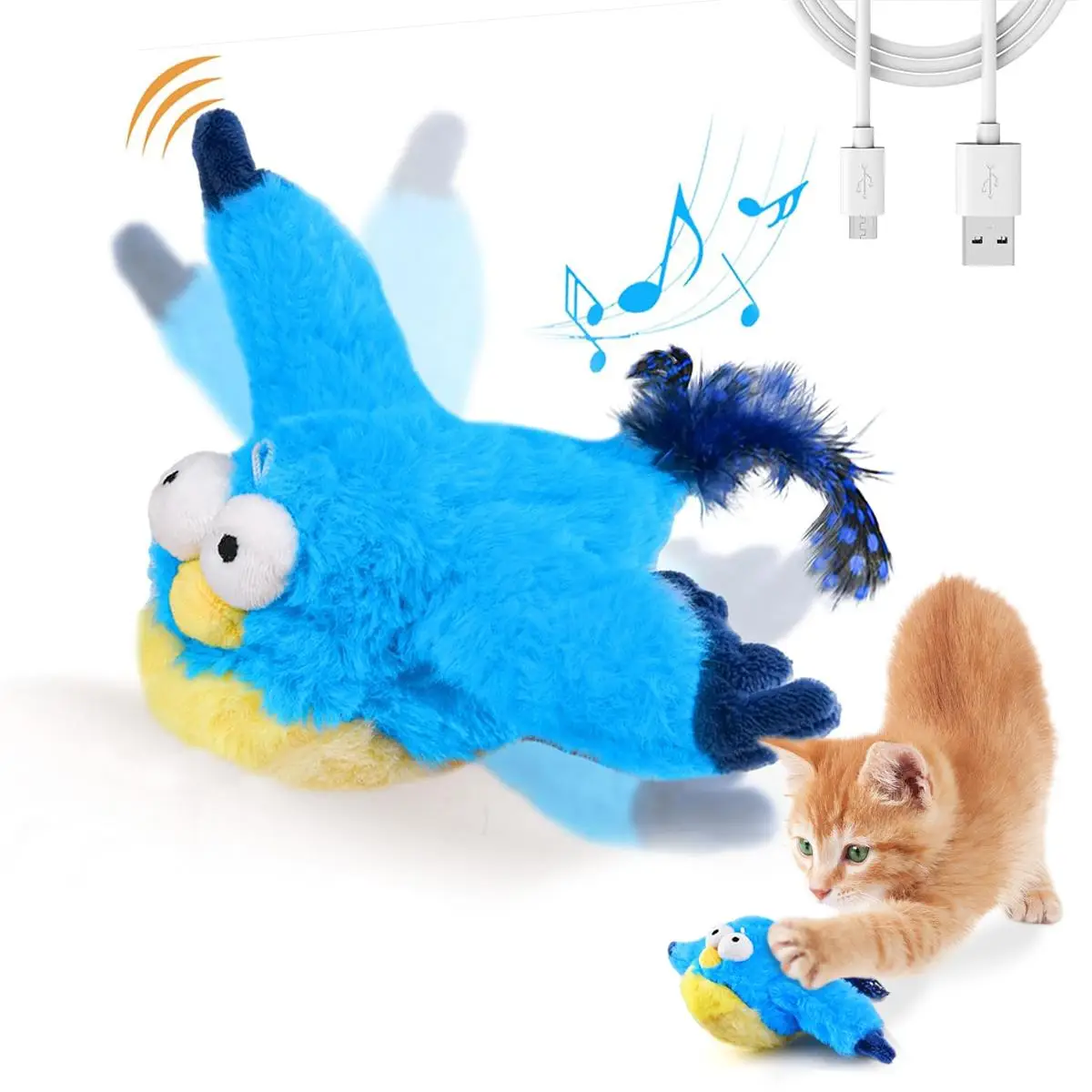 Electric Bird Design Cat Teaser Toy, Rechargeable Lifelike Flapping Bird with Plush Cover, Interactive Cat Toy, Pet Supplies for Indoor and Outdoor Pl