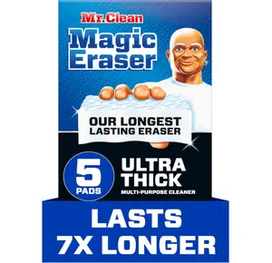 Mr. Clean Magic Eraser Ultra Thick Multi Purpose Cleaner, Bathroom Cleaning Supplies, Magic Eraser Sponge Multi Surface Cleaner, 5ct