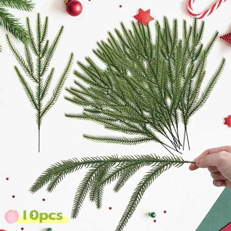 10 Pcs Artificial Christmas Pine Branches, Fake Ferns for Holiday Decorations, Perfect for Bedroom Kitchen Living Room Ambiance