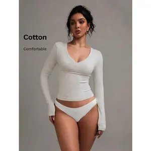 Ciel Fashion XLLAIS Women's T Shirt Sexy V Neck Stretch Grey Soft Casual Long Sleeve Top