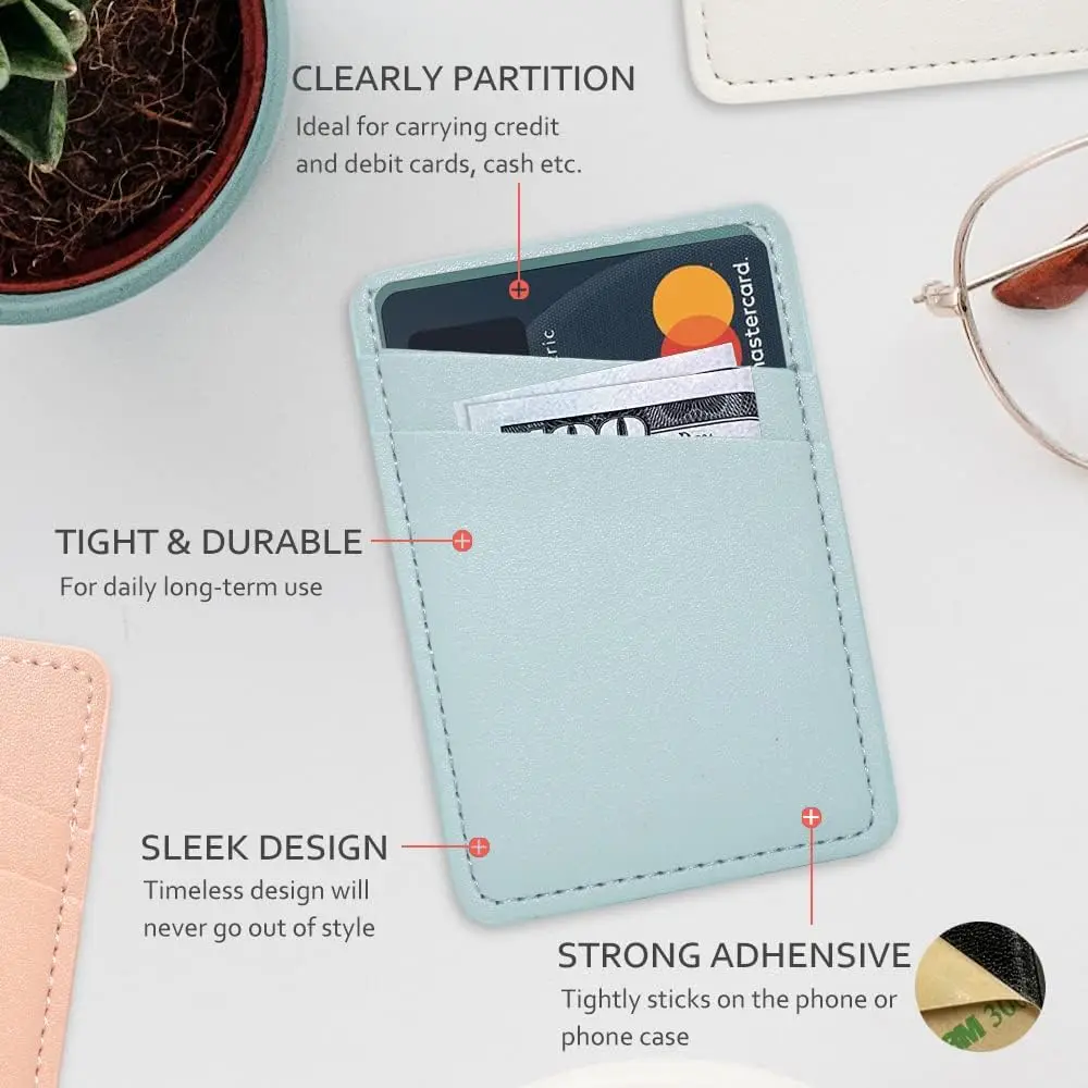 Adhesive Card Holder for Phone Case, Phone Card Holder Leather, Dual Pocket Phone  Wallet Stick On for iPhone, Android Cell Phones - TikTok Shop