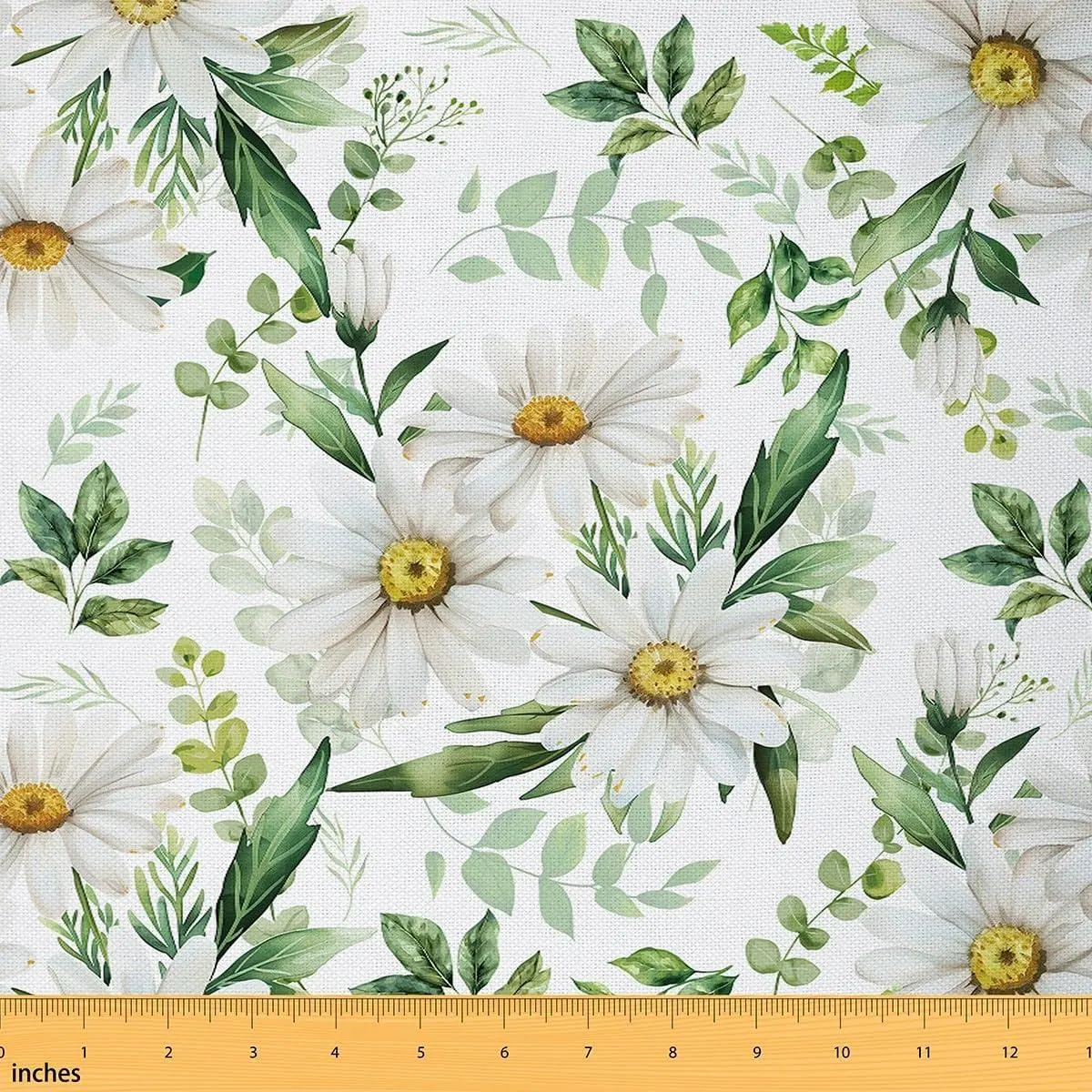Boho Daisy Fabric,Watercolor White Floral Soft Flannel Polyester No Stretch Fabrics,Botanical Flowers Fabric DIY Projects,Spring Farmhouse Decor Sewing Supplies