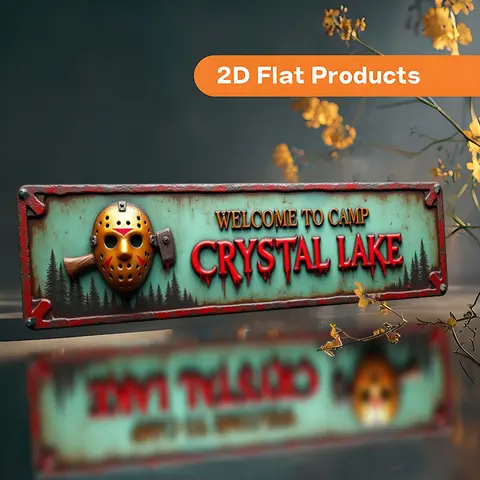1pc 2D Plane, Retro Crystal Lake Friday the 13th Jason Voorhees Inspired Vintage Metal Sign, Decorative Plaque Sign - 4x16inch, Hanging, Horror Movie Poster Wall Decoration, Suitable for Home, Bar, Office, with Pre-Drilled Holes No Adhesive