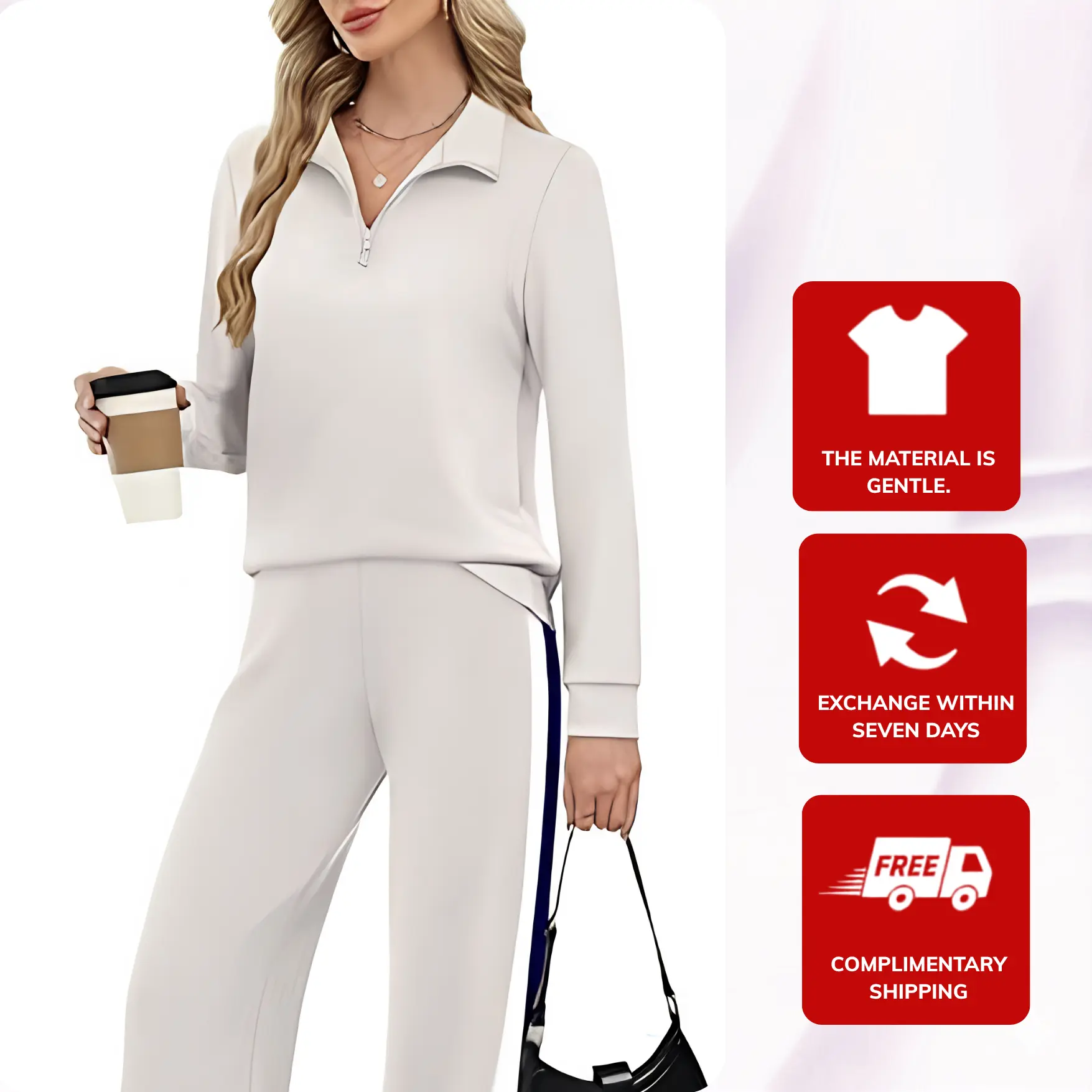 WIHOLL Women's 2-Piece Sports Tracksuit Set - Half-Zip Long-Sleeve Top, Wide-Leg Pants for Gym, Outdoor Activities