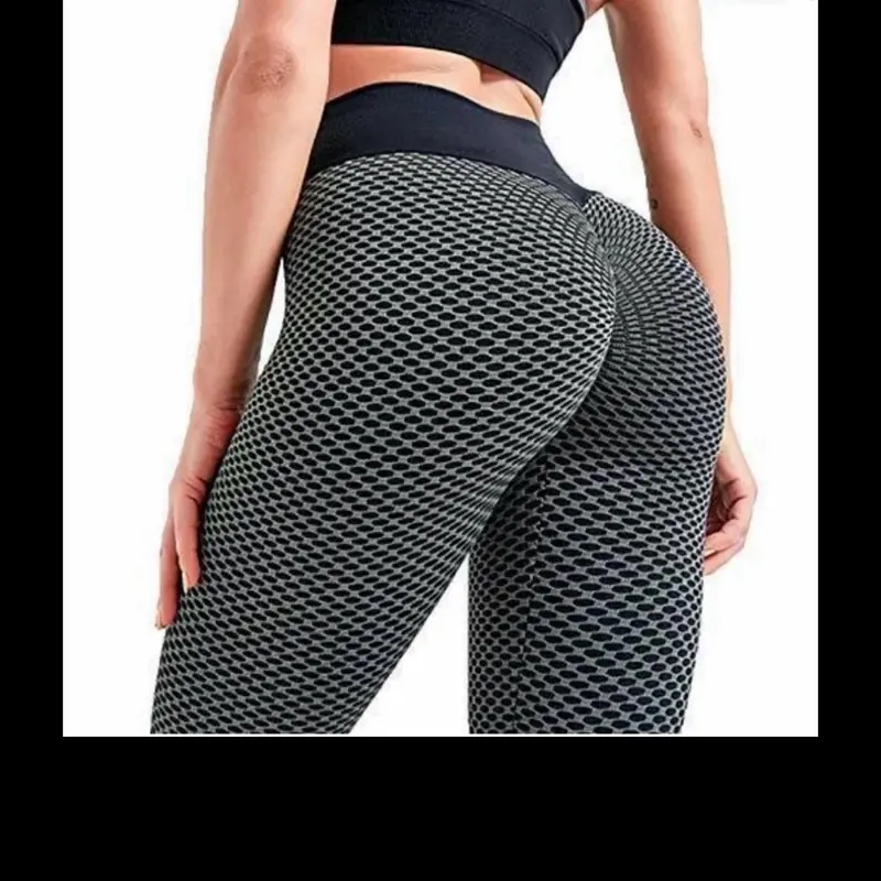 Women's High Waist Honeycomb Workout Leggings Black & Gray NEW Fitness Apparel
