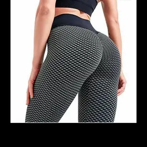 Women's High Waist Honeycomb Workout Leggings Black & Gray NEW Fitness Apparel
