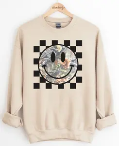 Camo Checker Smiley Graphic Top