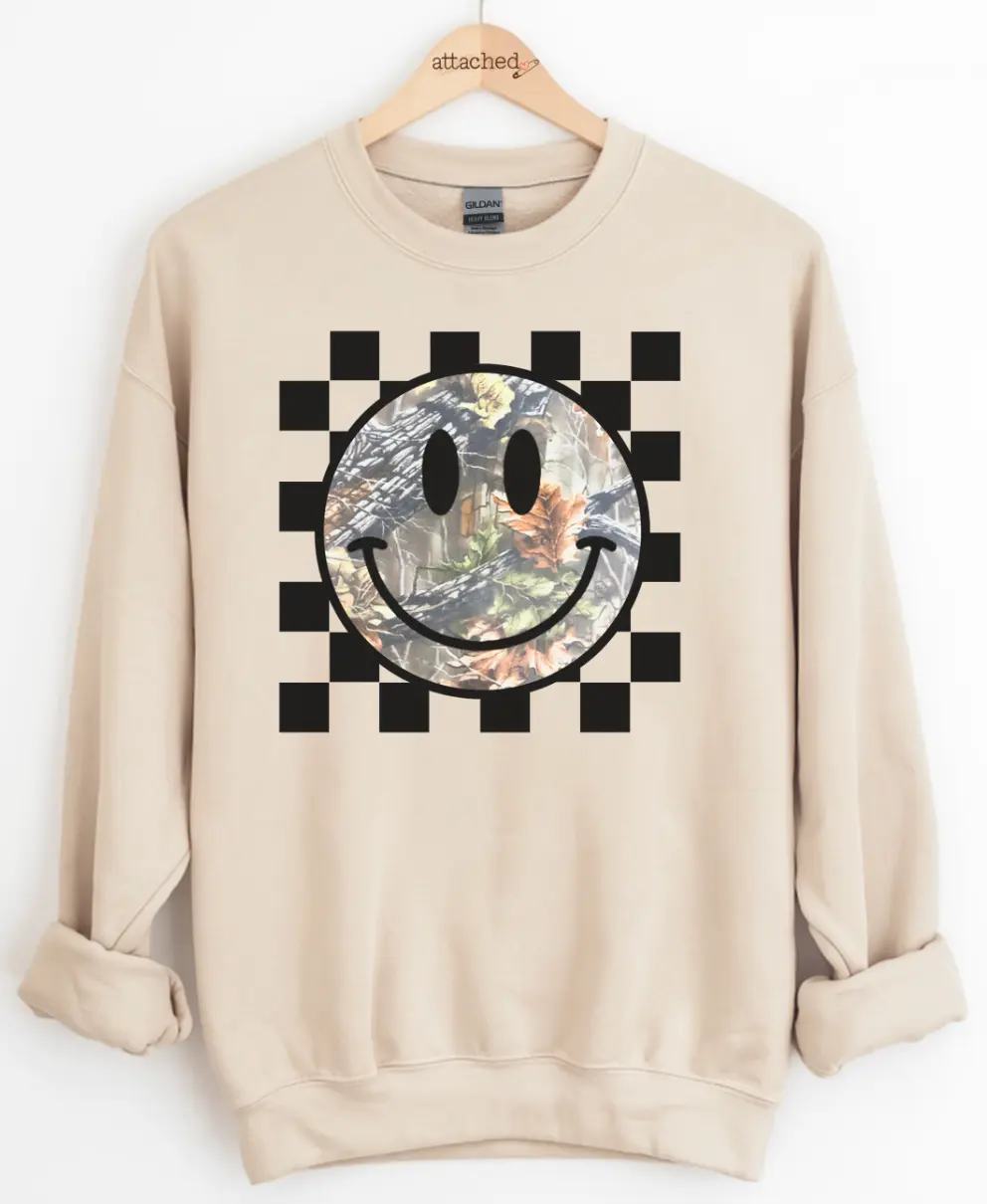 Camo Checker Smiley Graphic Top Camo Checker Smiley Graphic Top