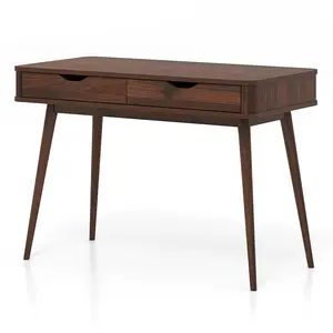COSTWAY - 43.5 Inch Computer Desk with 2 Drawers for Small Spaces-Walnut