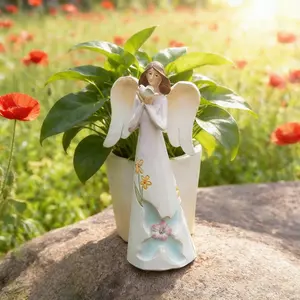 1pc Angel Statue Flowerpot Praying Angel Planter Pot Cute Ornament Decorative Container Resin for Balcony Home Deco