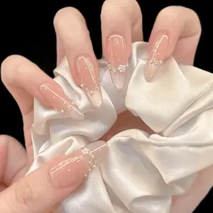 Gradient Pearl Long Nail Stickers, Removable Nude False Nails Set, 30pcs Wearable Manicure Kit, Simple Design for Women, Shimmer Glitter