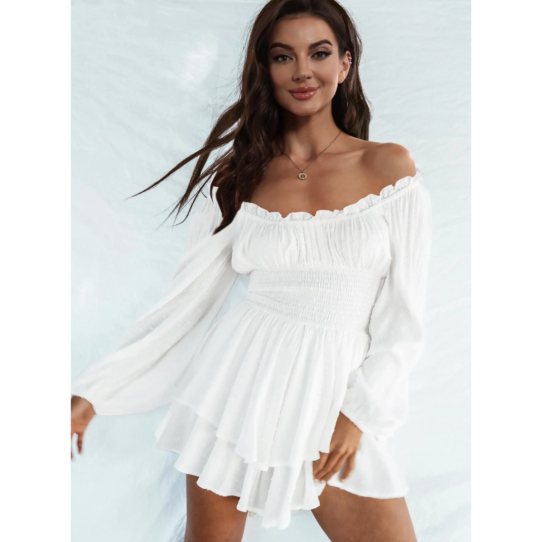 Off Shoulder Smocked Waist Romper