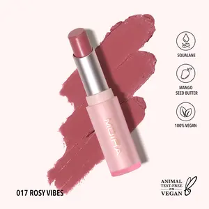MOIRA | Signature Lipstick (017, Rosy Vibes) | Creamy Lightweight Lipstick with Glossy Shine, Non-Sticky Finish | Infused with Mango Butter & Squalane for Hydrating Comfort
