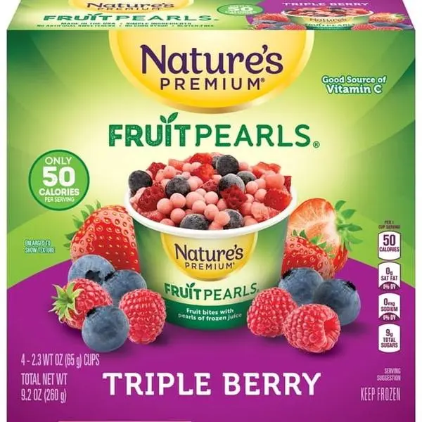 Nature's Premium Fruit Pearls Triple Berry Frozen Fruit Snack, 2.3 oz Cups, 4 Count Box – Real Fruit Frozen Treat, Good Source of Vitamin C