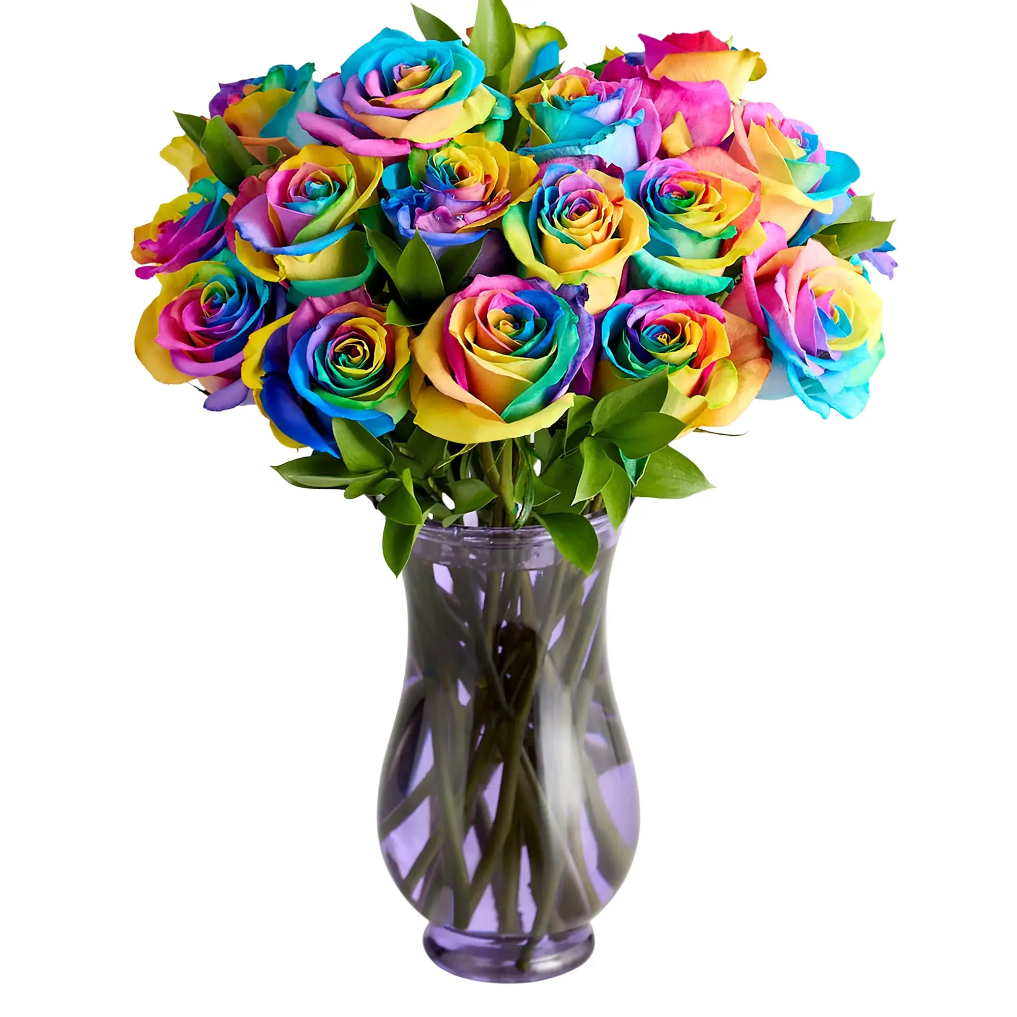 1800 Flowers - 24 Stem Kaleidoscope Roses with Purple Vase, Fresh Flowers 1800 Flowers - 24 Stem Kaleidoscope Roses with Purple Vase, Fresh Flowers