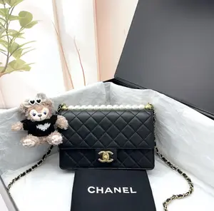 Pre-owned CHANEL Black Crinkled CF Mini Pearl Chain Bag